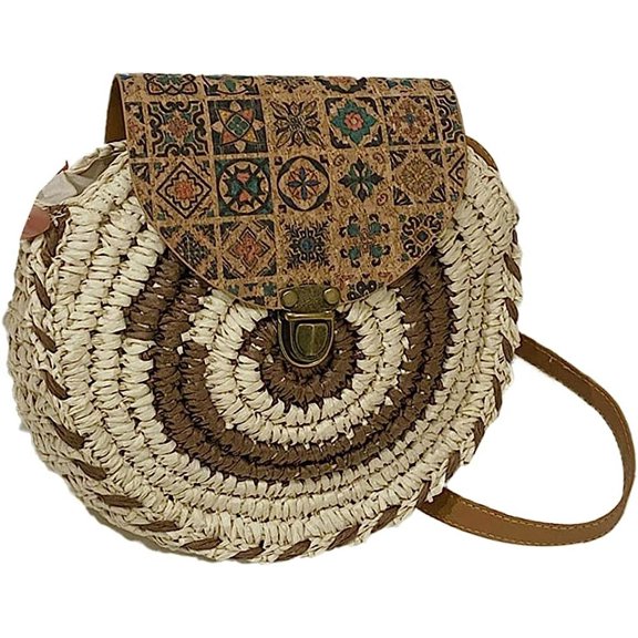 Kukuzhu Women Round Straw Tote Bag Summer Trendy Handmade Woven Shoulder Bag Purse