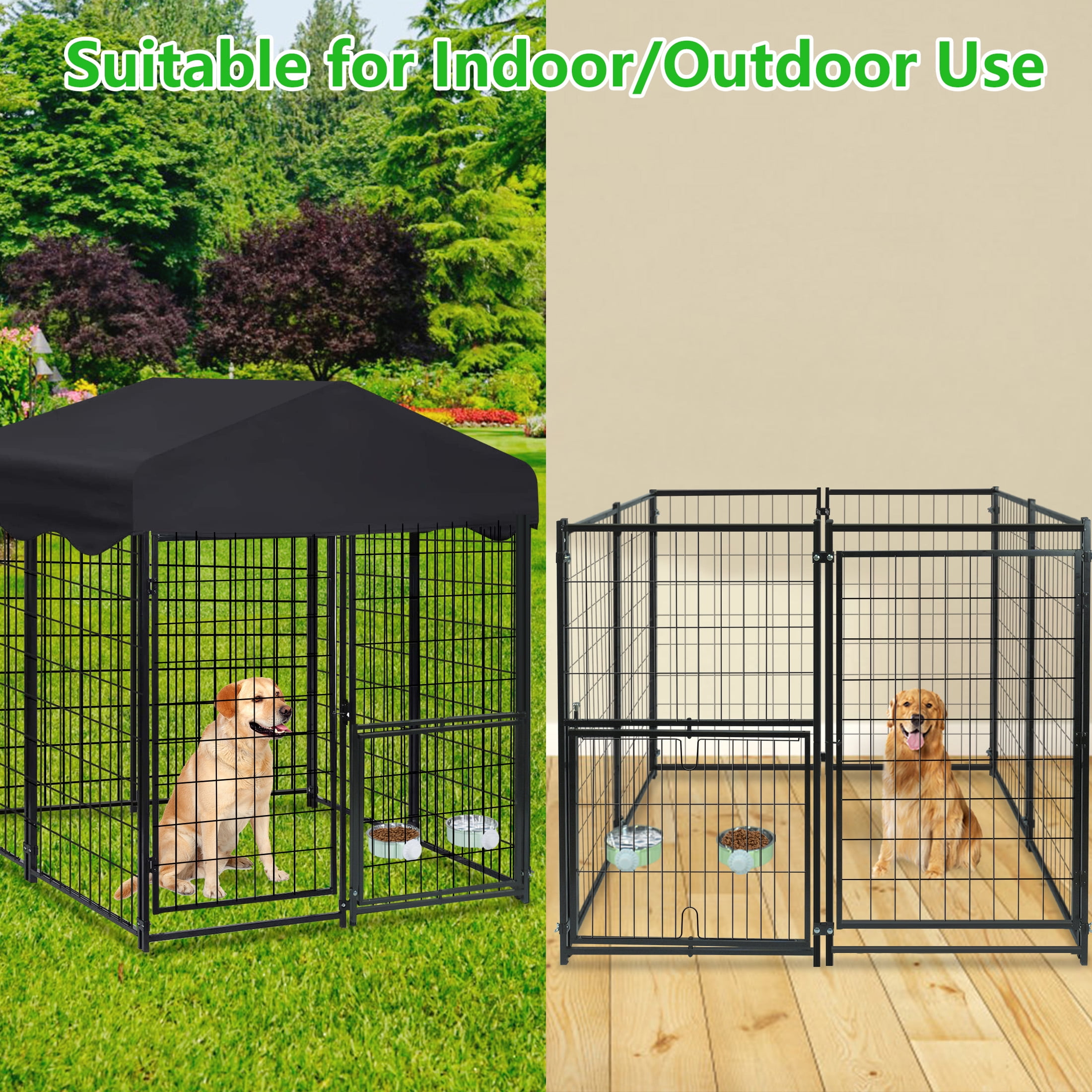Txh001 Dog Kennel Outside, 4ft x 4.2ft x 4.5ft Outdoor Kennel with Roof and Feeding Bowls for Dogs Outdoor Dog Enclosure
