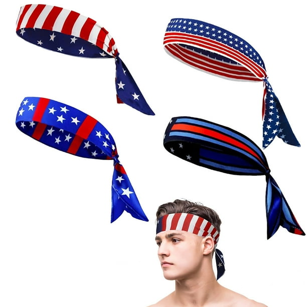 4 piezas de diadema con bandera estadounidense de 35,43" x 1,96", bandana deportiva patriótica, accesorios para el 4 de julio, día de la independencia, banda para el sudor, para hacer
