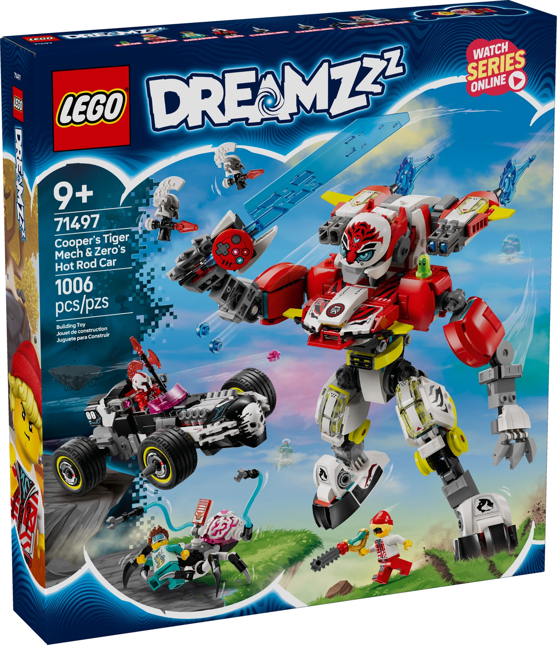 LEGO DREAMZzz Cooper's Tiger Mech & Zero's Hot Rod Car Toy - Building Robot Toy for Kids, Boys and Girls, Ages 9+ - Building Kit for Pretend Play - Gift Idea for Birthdays - 71497