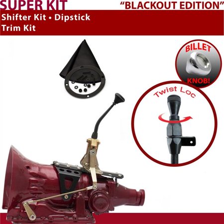 American Shifter FMX Shifter Kit Black 8 in. Trim Kit Dipstick Push Button Black Boot Billet Knob for ED3D1