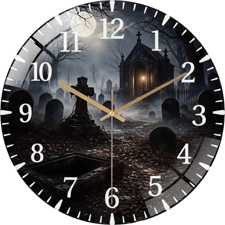 12 Inch Creepy Graveyard Gothic Cemetery Night Decor Glass Wall Clock for Wall Decor , Office Room, Living 12 Inch Creepy Graveyard Gothic Cemetery Night Decor Glass Wall Clock for Wall Decor , Office Room