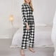 thumbnail image 3 of Balery Black White Plaid Conjunto de Pijama con Estampado para Mujer, Conjunto de Dos Piezas con Manga Larga, Ropa de Dormir Suave con Bolsillos, Pijamas Cómodos-Large, 3 of 7