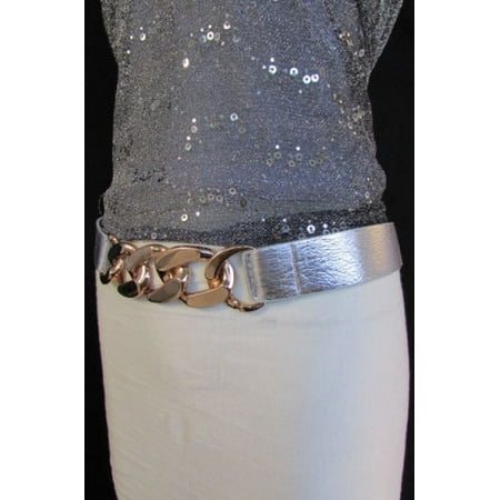 Belted Chunky Belt - New Women Silver Elastic Fashion Belt Chunky Metal Chains 27