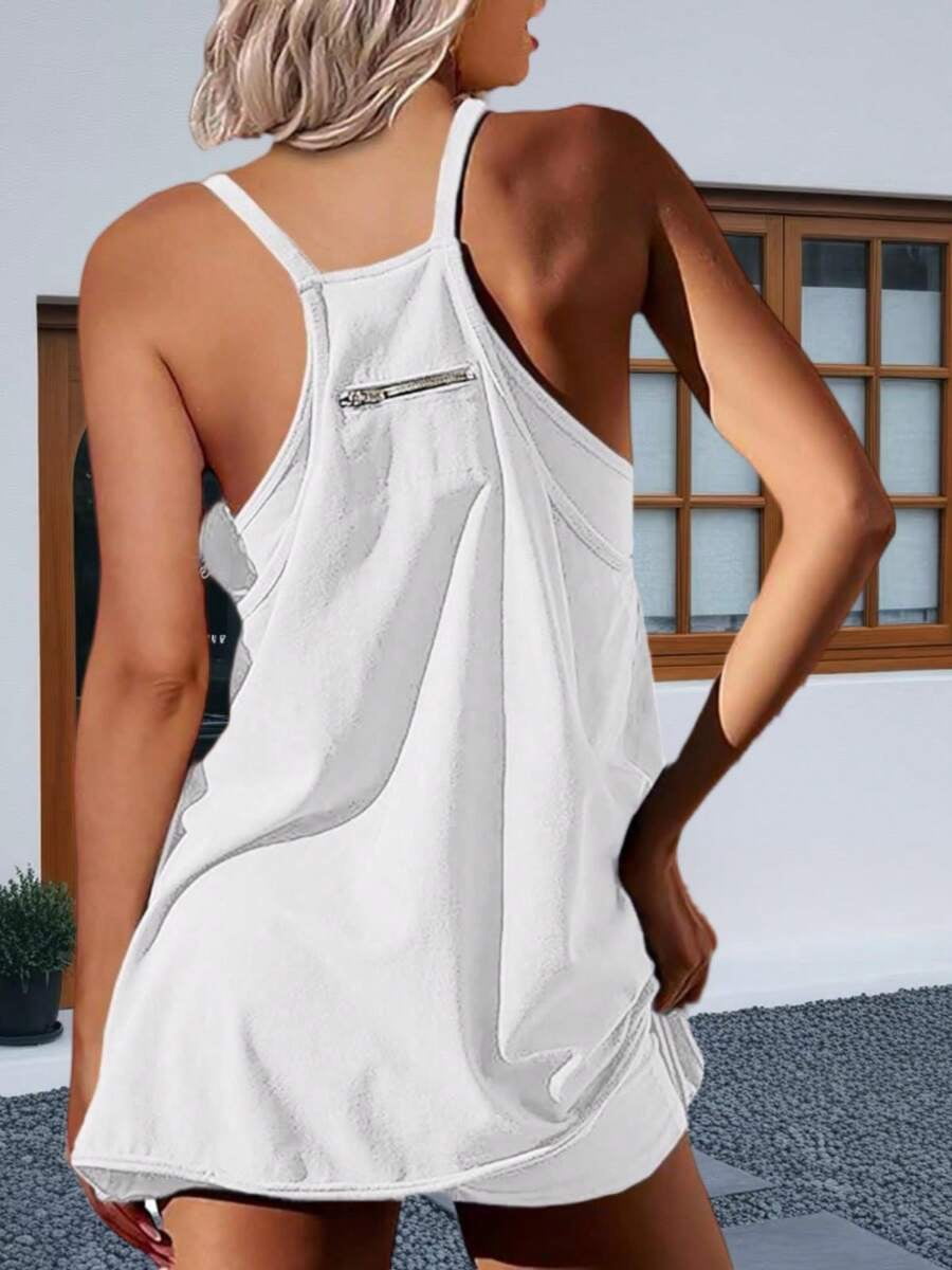 White Womens Sleeveless Athletic Tennis Mini Dress With Pockets For Workout And Summer