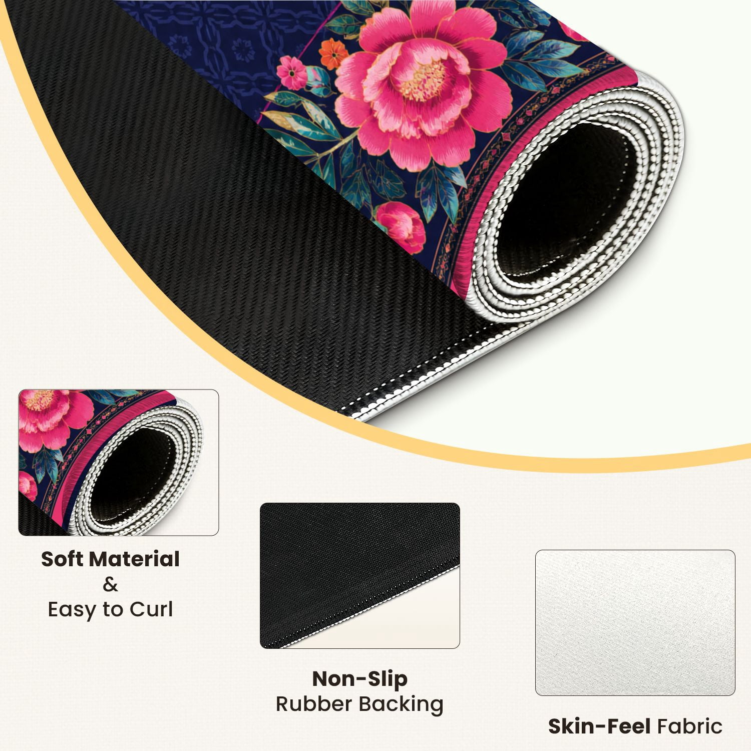 Mahjong Mat 31.5" x 31.5" Floral Vibrant Pink Orange Peonies Dark Blue Non-Slip Noise Reduction Mahjong Tiles Table Cover for Dominoes Poker Card Board and Tile Games