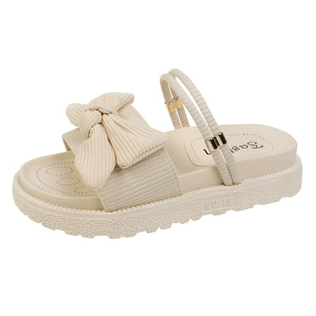 

sandals for Women Bow Decor Flatform Slingback Sandals For Women Casual Open Toe Sandals Roman Platform Sandals Slippers Flock Dress Sandals for Women Beige