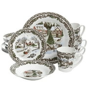 Gibson Home Cozy Christmas Scenic Cottage 16 Piece Dinnerware Set