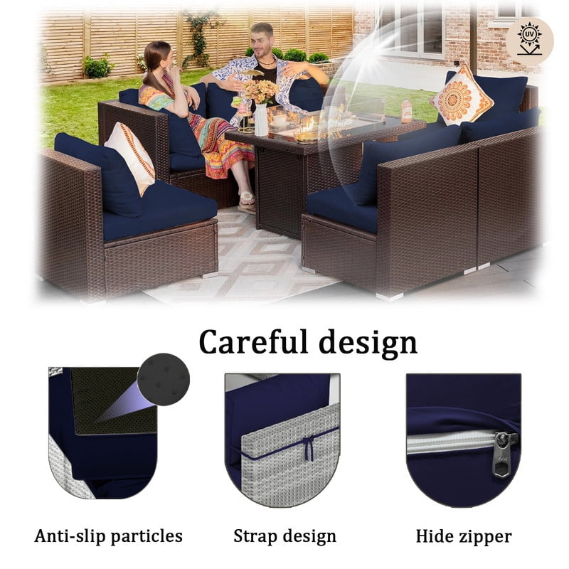 14 Pieces Outdoor sectional cushions replacement set, 4in thick patio furniture cushions, Waterproof Outdoor Couch Cushion,deep seat patio cushions For 6 Seat（Navy blue）