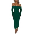 thumbnail image 1 of Vestido PRETTYGARDEN Maxi con Hombros Descubiertos, Fruncido y Abertura Verde Talla L, 1 of 8
