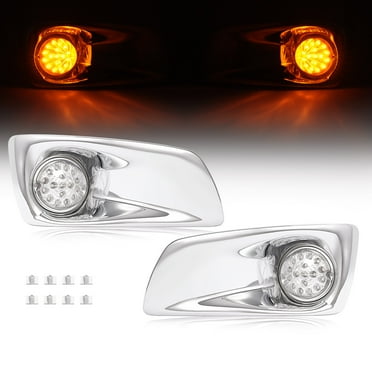 Kojem Pair Fog Lights Fog Light Bezels for 2007-2017 Kenworth T660 LED Fog Lamps Driver & Passenger Side Chrome - Clear Lens