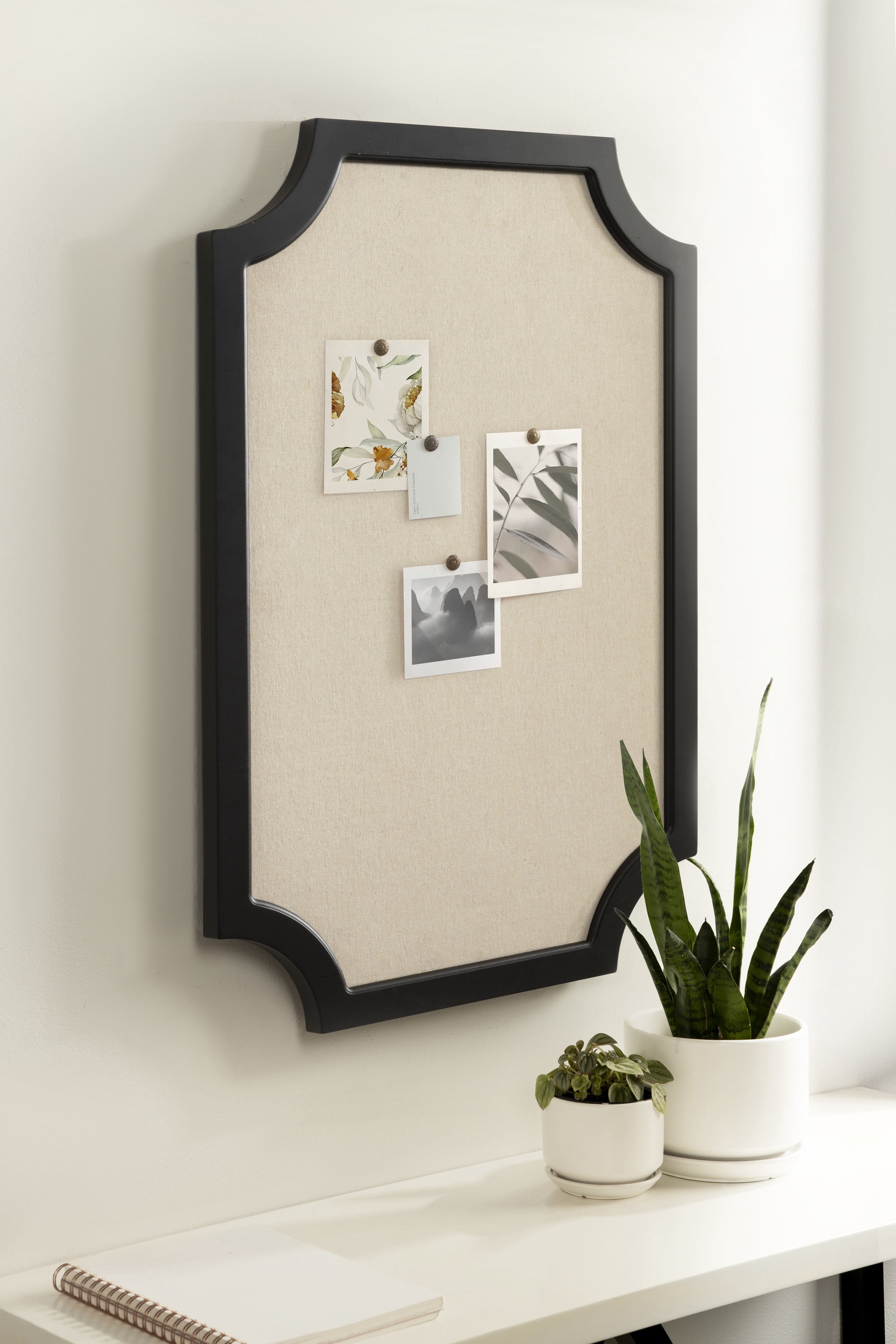 Hogan Framed Scalloped Decorative Wall Pinboard, Black, 24 x 36, Rustic Modern Farmhouse Bulletin Board for Wall Organization and Decorative Displays