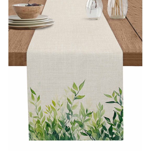 Summer Leaves Table Runner 72 Inches, Spring Green Botanical Plants Leaf Vines Bed Runner Dresser Scarves Tabletop for Indoor Outdoor Parties/Ceremony/Banquet, 18" x 72"