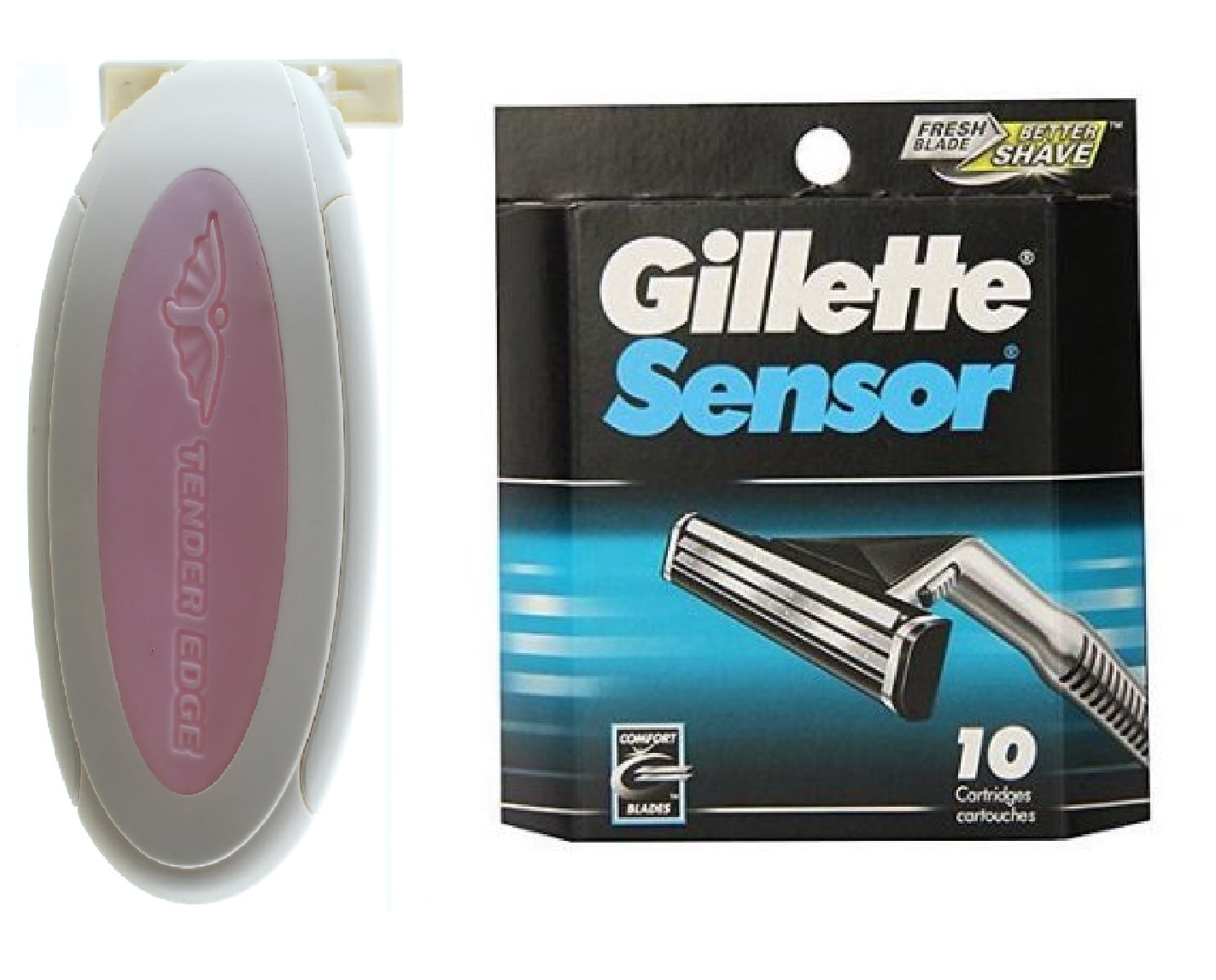 Sensor Excel Women's Compatible Razor (Pink) + Gillette Sensor Razor Refill Cartridges 10 ct + Makeup Blender Stick, 12 Pcs