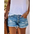 thumbnail image 4 of LYMAYTER Women Denim Shorts Trendy Button Shorts Low Waist Hole Denim Shorts Summer Tassel Jeans for S-2XL, 4 of 10