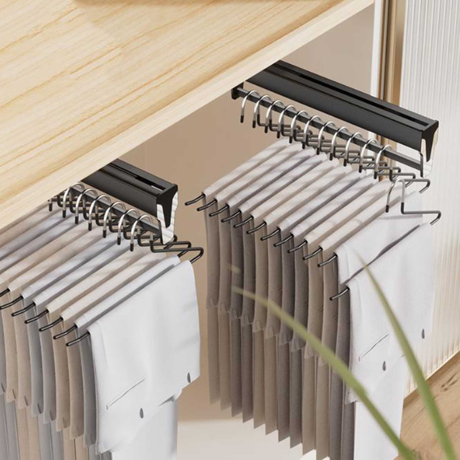 Closet Clothes Hanger Rail,Pull-out Trousers Rack,Extendable Trouser Rack,Closet Organizer Rack,Wardrobe Clothes Hanger Rail for Pants Clothing Storage