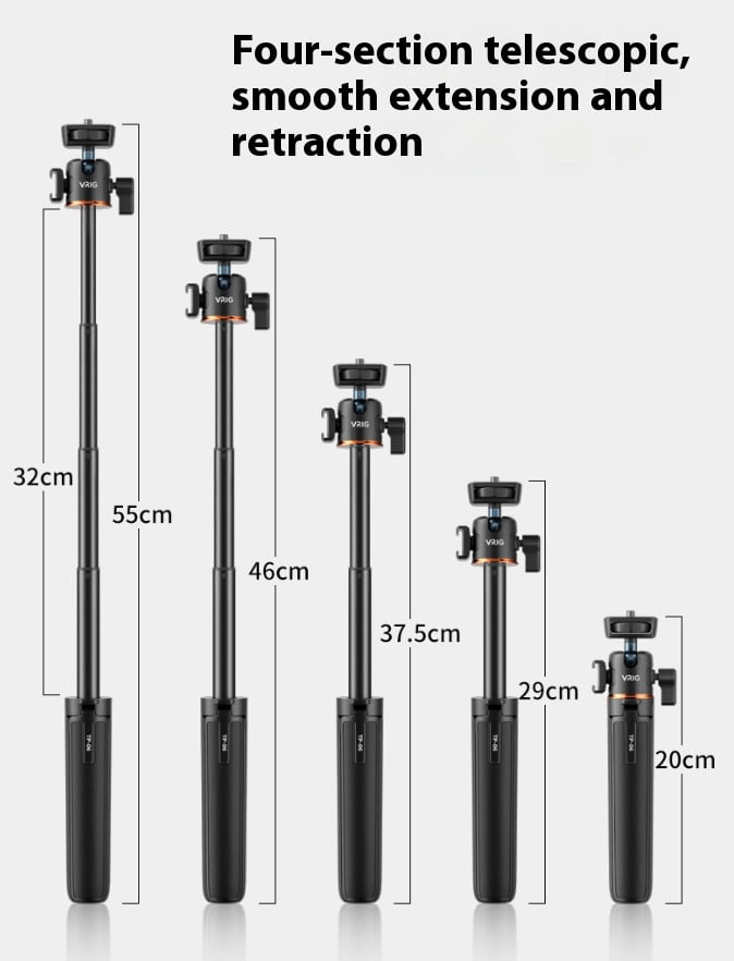 Adjustable Vlog Tripod Stand for Camera and Phone - Bigcan Aluminum Alloy Extendable Selfie Stick Tripod with 1/4 Screw, 360° Ball Head, for Desktop Recording, Livestreaming, Vlogging