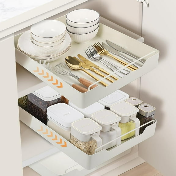TEXIJUSO Pull Out Cabinet Organizer, Heavy Duty Slide Out Drawers for Kitchen Cabinets Adhesive Cabinet Slide Out Drawers for Kitchen Bathroom