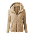 thumbnail image 3 of MAWCLOS Ladies Loose Fit Front Zip Fleece Fuzzy Sweatshirts Fall Solid Color Sherpa Hoodie Khaki 4XL, 3 of 3