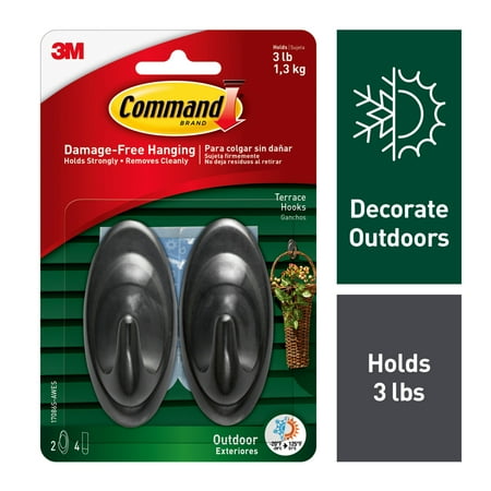 - Command Outdoor Slate Terrace Hooks, Medium, 2 Hooks, 4 Strips/Pack