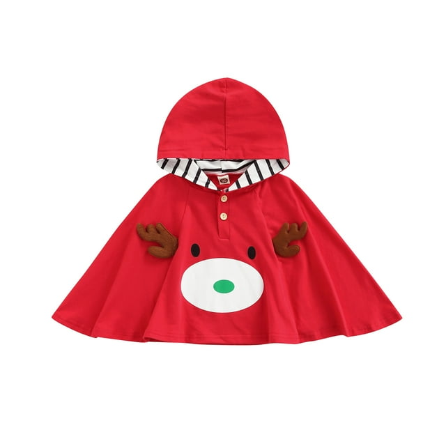 Gupgi Children's Cloak Neckline Button Christmas Cartoon Elk Hooded Cloak