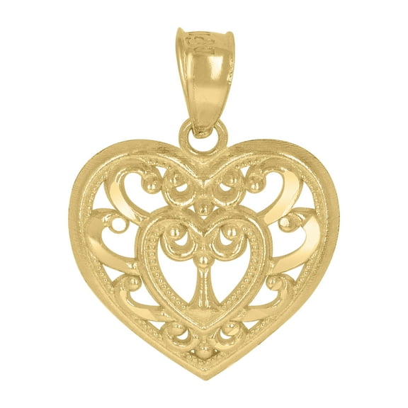 10kt Yellow Gold Womens Filigree Heart Love Charm Pendant