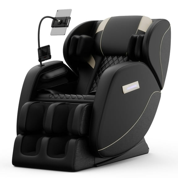 Sesslife Full Body Massage Chair, Zero Gravity Shiatsu Massage Recliner with Heat, Bluetooth, Retractable Footstool, Foot Roller, Portable Stand and Atmosphere Lights for Living Room Office, Black