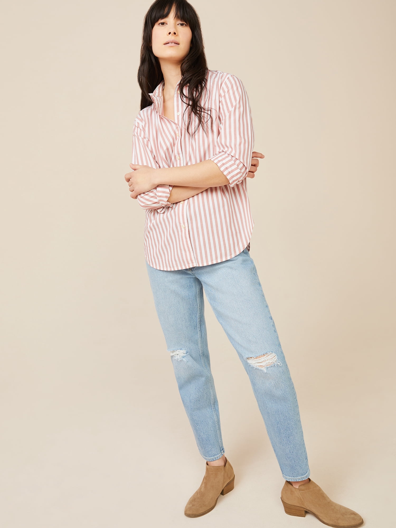 Free Assembly Women’s Boyfriend Shirt with Long Sleeves
