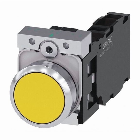 Siemens Push Button,22mm,Yellow,Metal Bezel 3SU1150-0AB30-1FA0