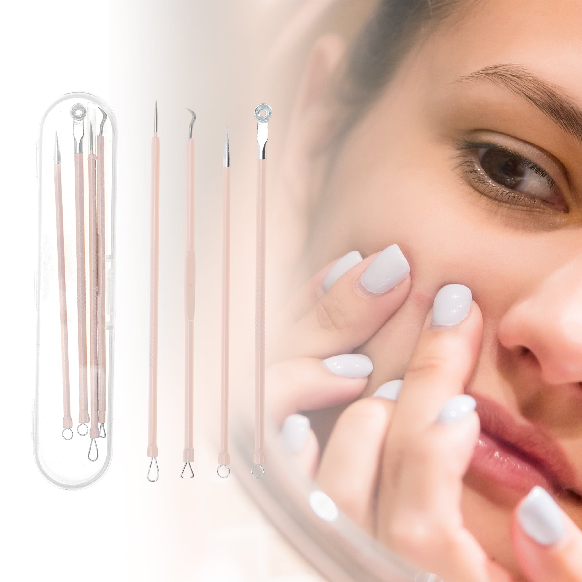 Unique Bargains 4pcs Facial Pimple Extractor Tool Kit for Effective Skin Care Pink