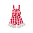 thumbnail image 2 of Puloru Baby Plaid Print Short Romper, Sleeveless Square Collar Sling Jumpsuit, 2 of 9