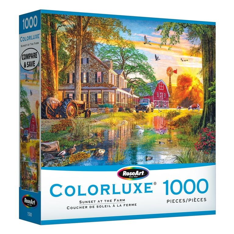 RoseArt Colorluxe 1000-Piece Sunset at the Farm Adult Interlocking