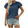 thumbnail image 3 of Summer Fashion Womens Shirts Plus Size olid Color Round-Neck Blouses, 3 of 4