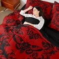 thumbnail image 4 of Homewish Retro Damask Jacquard 7 Pieces Bedding Comforter Set,Ancient Baroque Print Full Bedding Set,Red Black Fitted Sheet Flat Sheet For Boys Girls,Breathable Home Decor Reversible, 4 of 8