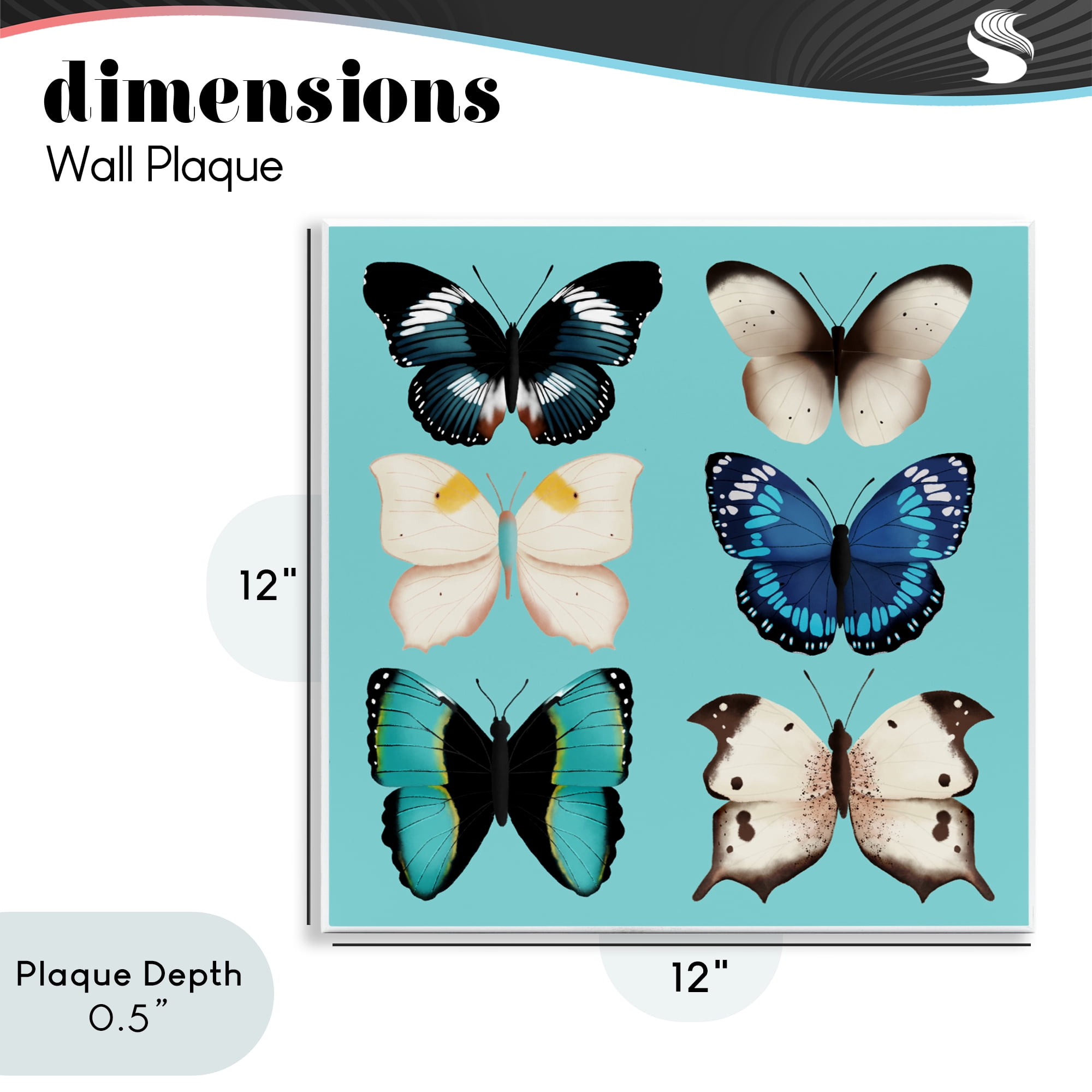 Stupell Industries Six Diverse Butterflies on Turquoise Wall Plaque Art, design by Metka Hiti