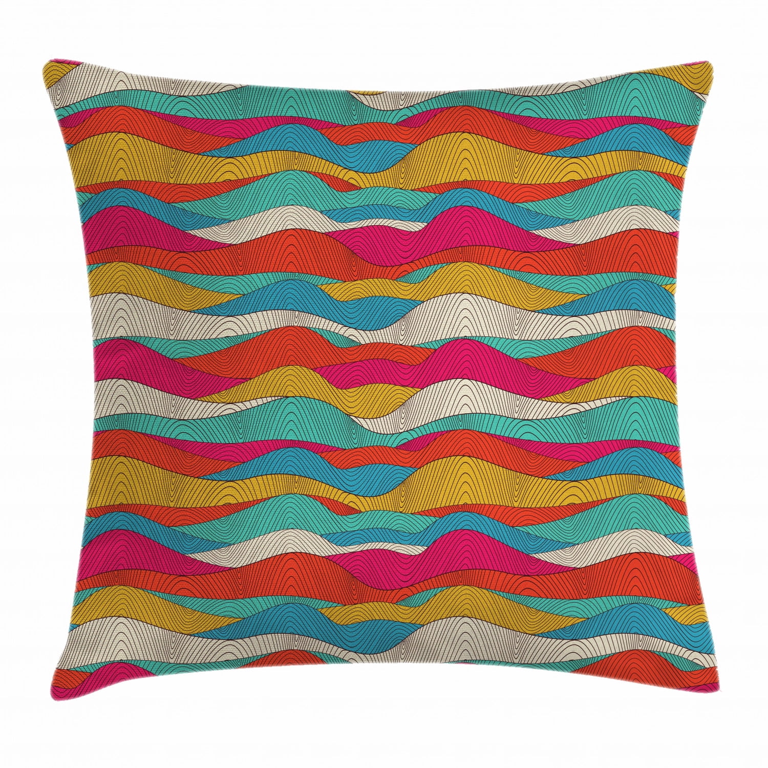 Abstract Throw Pillow Cushion Cover, Vibrant Colored Handdrawn Wave