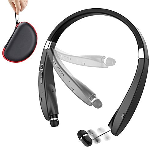 with Carry Case Driving Noise Cancelling Stereo Earphones with Mic for Workout BEARTWO Upgraded Foldable Wireless Neckband Headset with Retractable Earbuds Running Bluetooth Headphones 