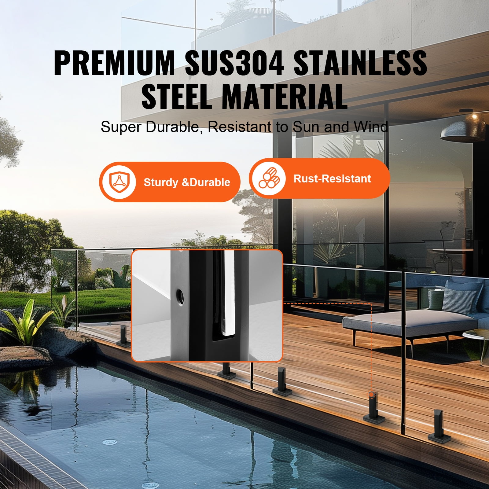 SKYSHALO Glass Holder, 4 Pack Square Support for 8-12mm Thick Tempered Glass, Made of 304 Stainless Steel, 3mm Thick Bracket for Glass Shelves in Balconies, Gardens, Decks, Stairs