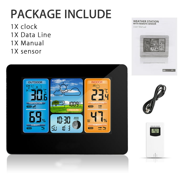 Weather Station,Wireless Indoor Outdoor Thermometer,LCD Digital