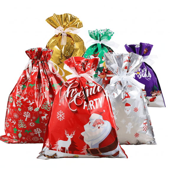 38PCS Christmas Drawstring Gags, Rope-tied Bags Set for Christmas Gift Packing, Multi-size Festive Shimmer Party Favor Sacks for Xmas Gifts, Reusable Holiday Storage Tote Bags