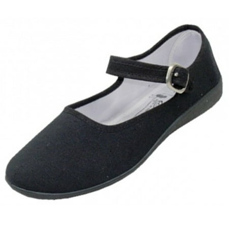 

B.P.-EU; Women s Cotton Upper Adjustable Strap Flat Ballet Casual Dress Shoes Black Size 7