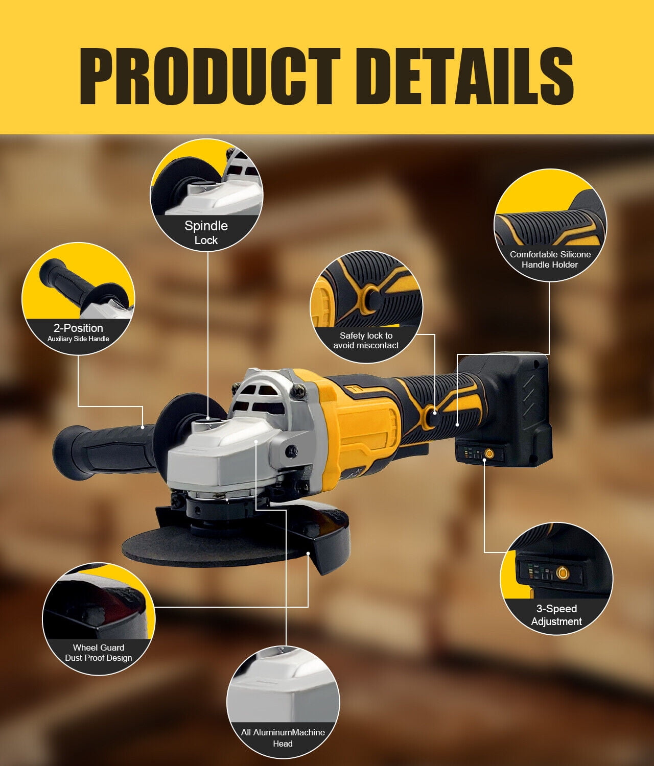 Cordless Angle Grinder for 20V Max Battery Metal Grinder Disc Cutting XR