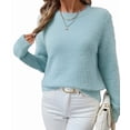 thumbnail image 3 of Womens Soft Knit Sweater Fall Dressy Casual Pullover Tops Light Blue M, 3 of 8