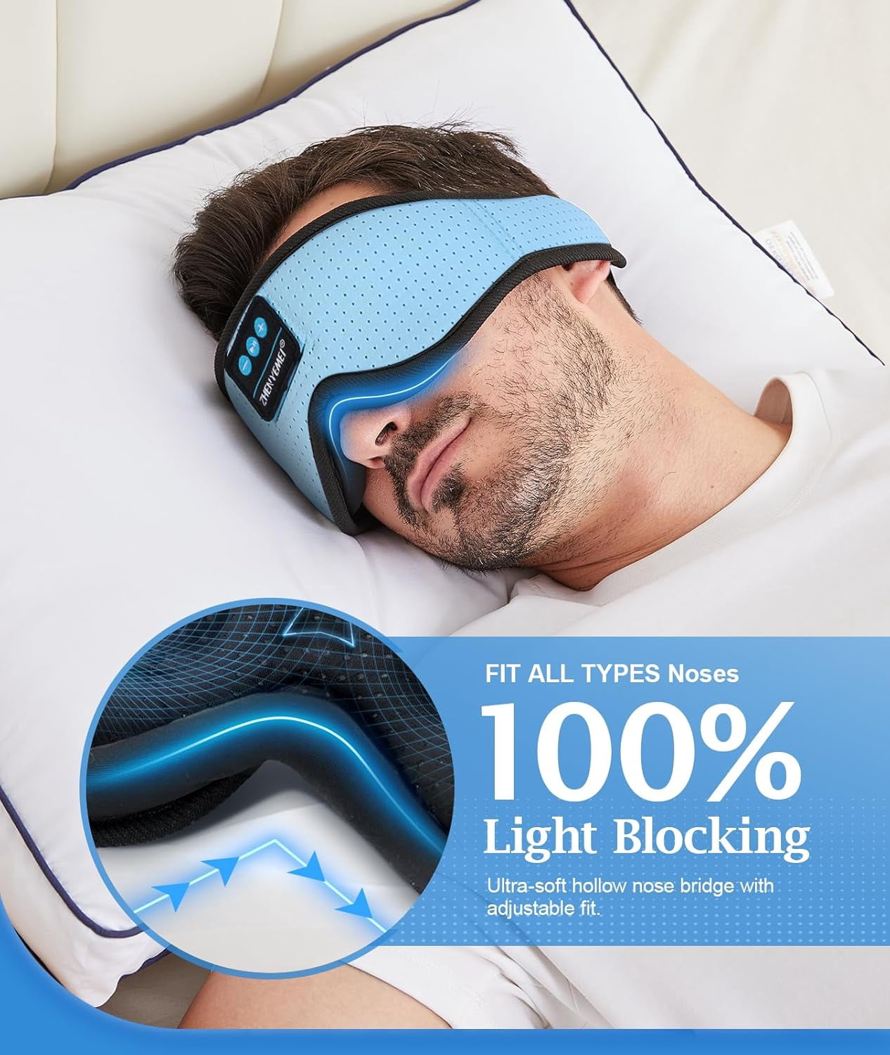 Sleep Mask with White Noise, 3D Bluetooth Sleep Headphones with Timer, Blocking Eye Mask for Sleeping, Travel, Meditation - Purple