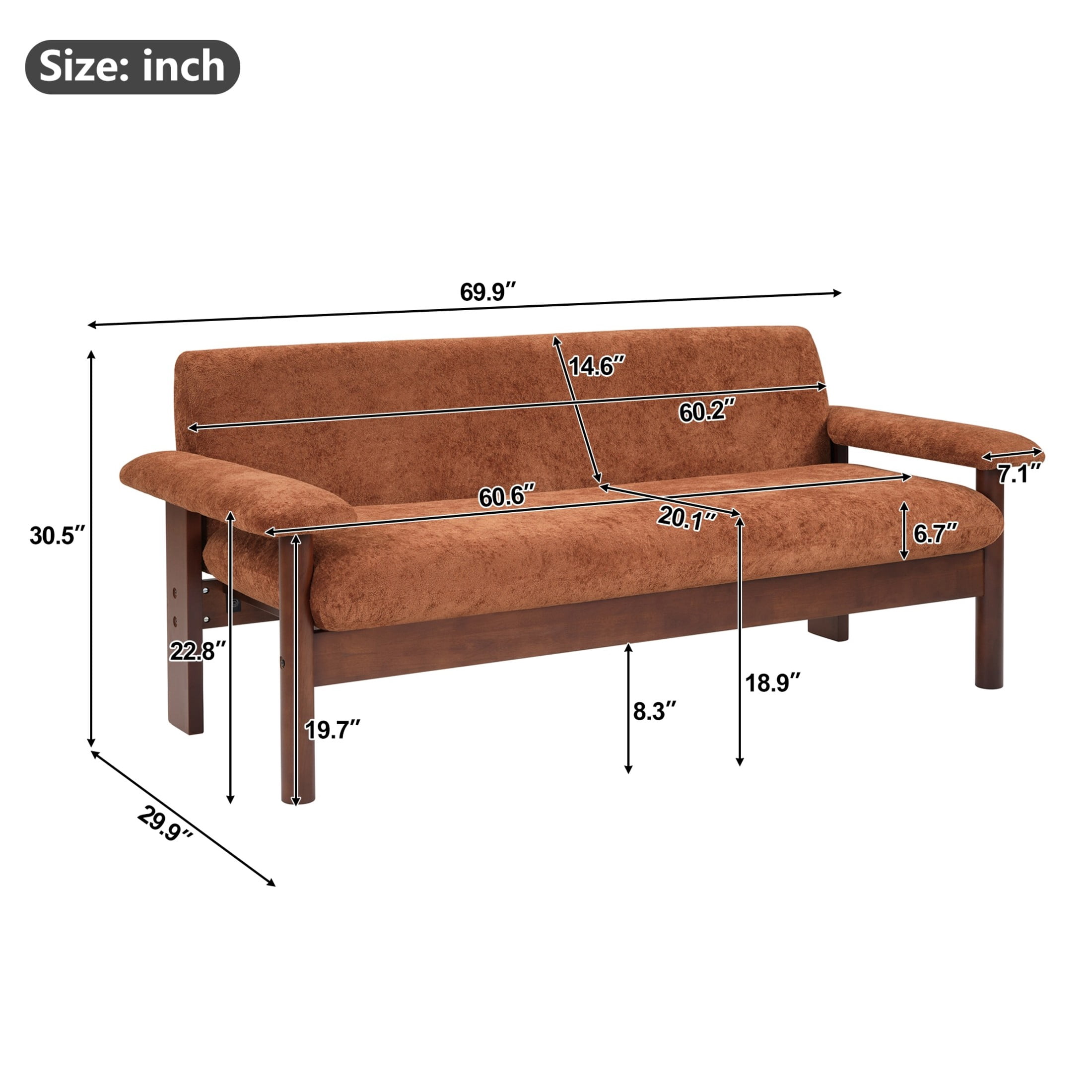Christopher Knight Home 70" Modern Sofa, Chenille Upholstered Couch with Pillow Top Arms, Red