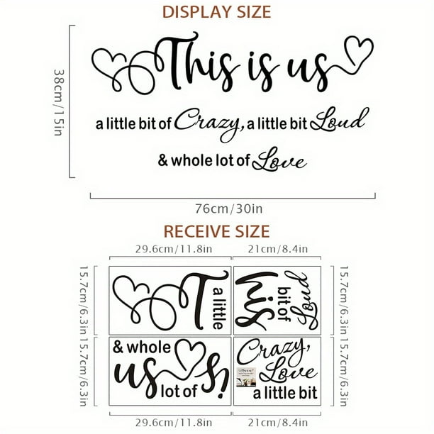 1pc Wall Decal, This Is Us A Little Bit Of Crazy, A Little Bit Loud & Whole Lot Of Love,Bedroom Wall Decal Art Quotes Stickers, Home Decor, Picture Wall Decal, 30×15In