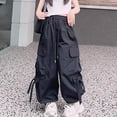 thumbnail image 4 of XXWXYD Girl's Baggy Cargo Pants Y2𝖪 Drawstring Barrel Parachute Pants High Waisted Jogger Sweatpants Streetwear Kids Girl Wide Leg Cargo Pants, 4 of 4