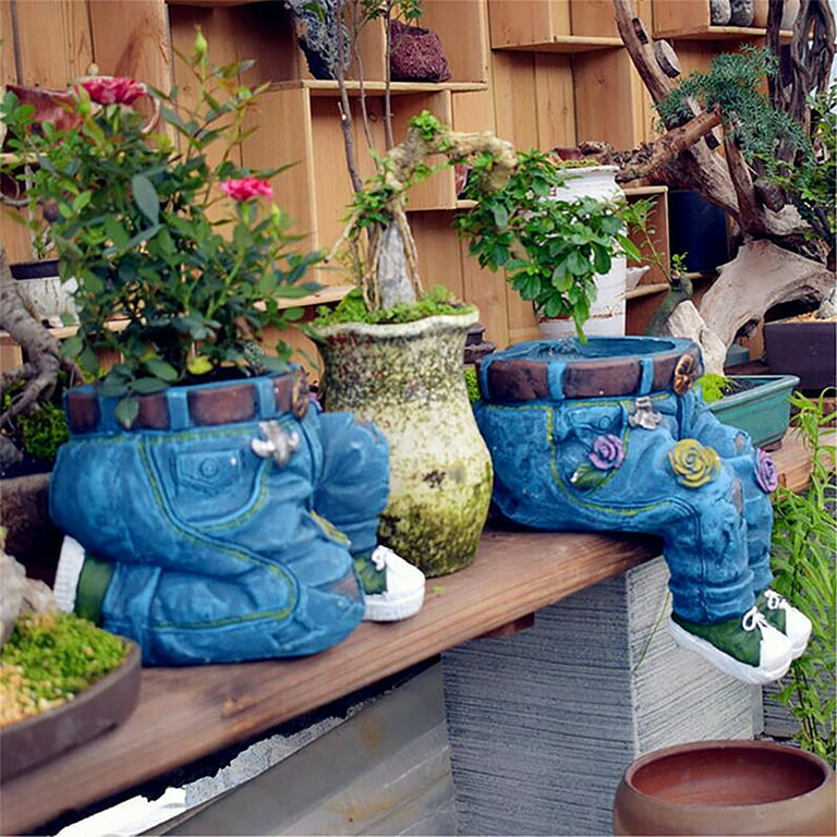 Dezsed Resin Denim Pants Ornaments Flower Pot Decoration Crafts Old Garden  Balcony Figurines Outdoor Art Accessories