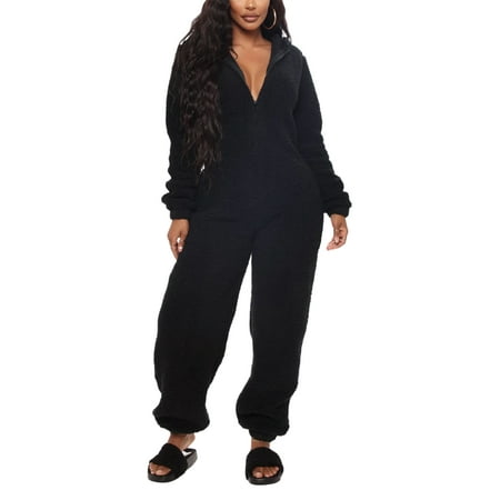 

Womens Onesies Fluffy Long Sleeve One Pieces Pajamas Fleece Ear Hooded Sleepwear