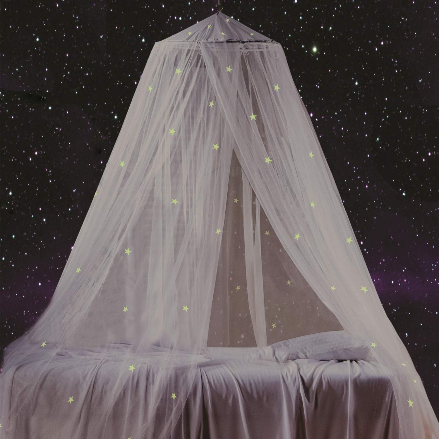 Bed Canopy with Fluorescent Stars Glow in Dark for Baby Girls Or Adults, Kids